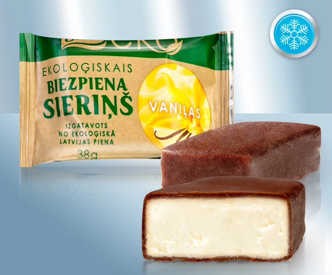 Vanilla curd cheese bars BIO in a coating that contains cocoa, LV-BIO-02, 38g/Творожный сырок БИО, натуральный глазированный, со вкусом ванили, LV- BIO-02, 38g