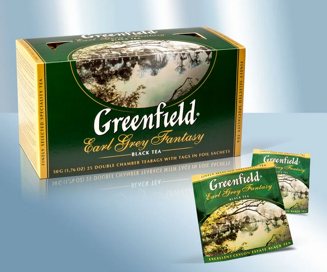 Black tea with bergamot flavour Earl Grey Fantasy in enveloped tea bags, 50g/Черный чай с ароматом бергамота Earl Grey Fantasy в пакетиках в индивидуальной упаковке, 2гр