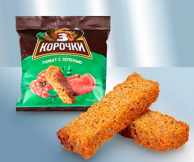 Rye bread snack with tomato flavour, 40g/Сухарики ржаные со вкусом помидора и зелени, 40г