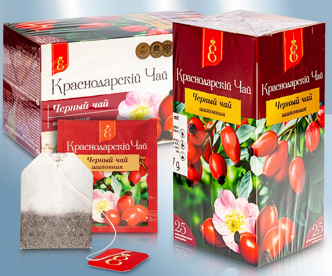 Black tea with rose hip, with apples, flavoured, teasbags, 43g/Краснодарский чёрный чай с шиповником и яблоком, пакетированный, 43g
