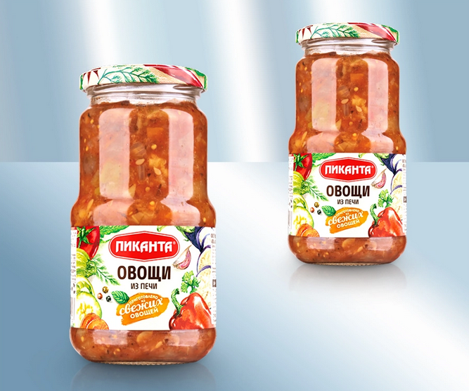Vegetable preparation mede from aubergines, tucchini, paprika and carrots, 440g/Икра из баклажанов, кабачков, болгарского перца и моркови из печи, 440г