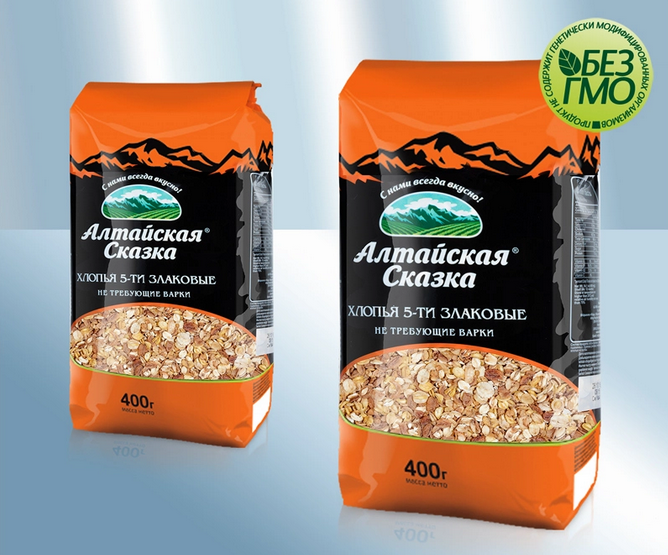 Flakes made from oats (20%), wheat (20%), rye (20%), barley (20%) and buckwheat (20%), 400g/Хлопья 5 злаков (смесь хлопьев: овсяные, пшеничные, ржаные, ячменные, гречневые), 400g