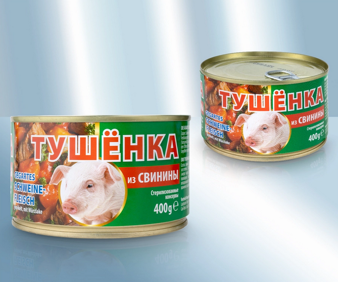 Cured, cooked pork, in seasoned brine, canned, 400g/Тушёнка из свинины, 400g