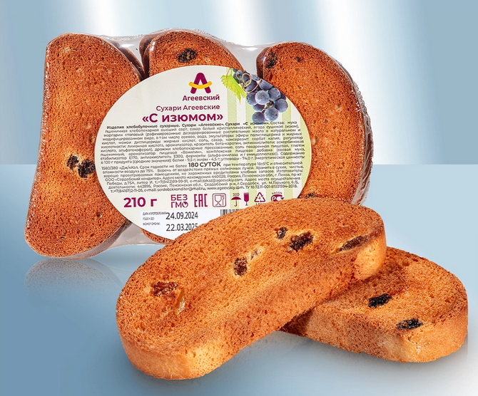Crackers "Ageewskie" with raisins, 210g/Сухарики "Агеевские" с изюмом, 210г