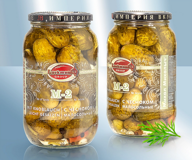 Gherkins M-2, with garlic, 1000ml/Огурцы М-2, с чесночком, 1000мл