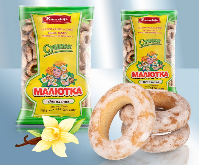 Ring-shaped sweet rolls with vanilla flavour with a sugar glaze, 400g/Сушки ванильные, глазированные, 400г