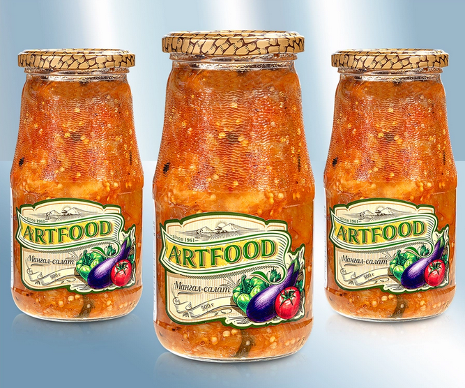 Aubergines peeled, baked, crushed, with vegetables and with herbs, 500g/Мангал-Салат, по кавказски, 500г